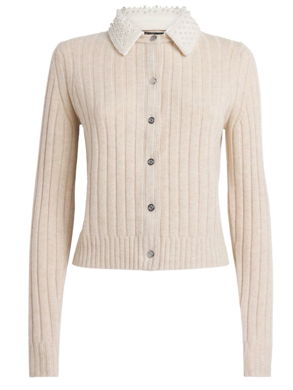 Maje removeable Pearl-Collar Ribbed Cardigan Sweater